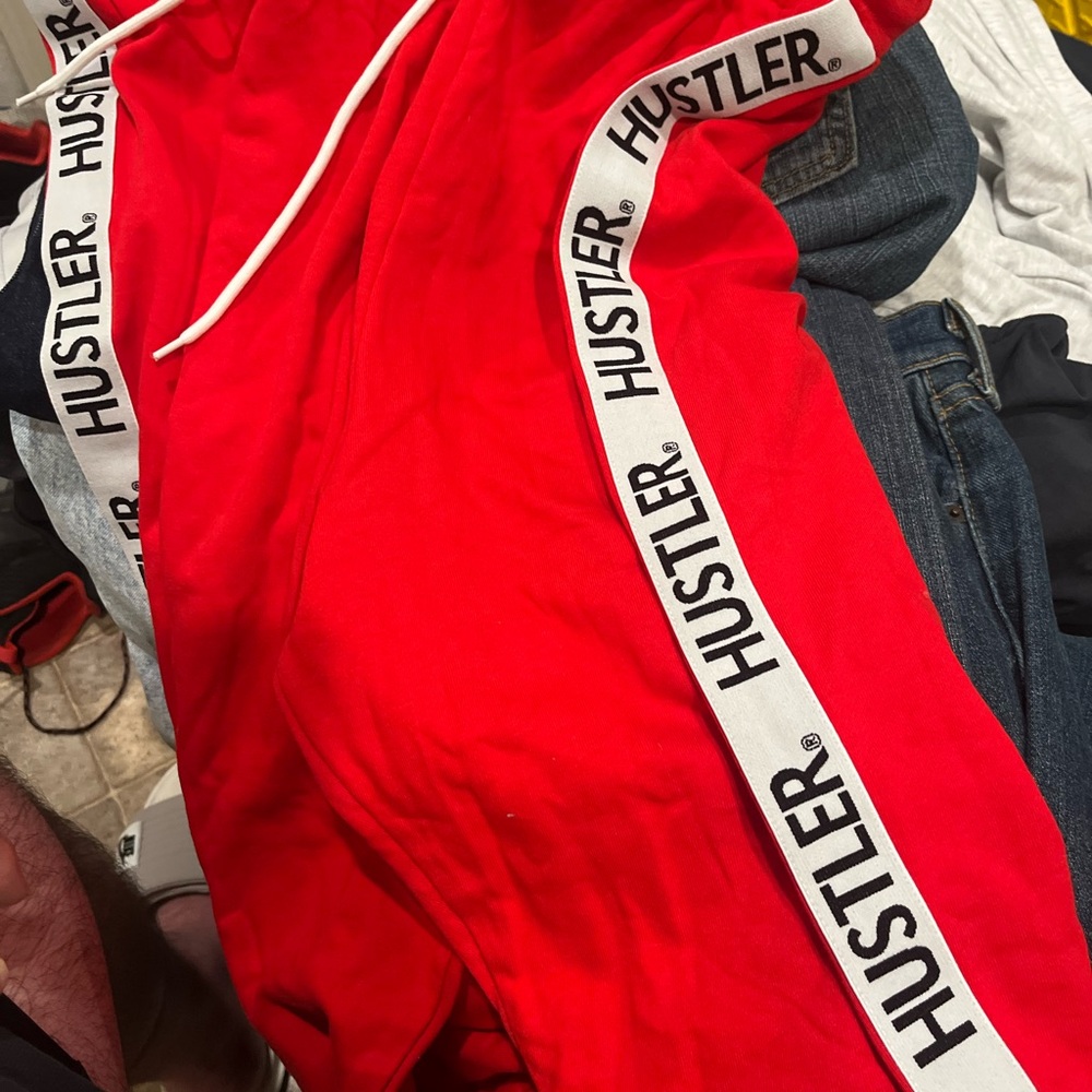 Hustler Hollywood men’s  Red Track Pants with Logo